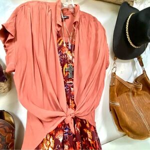 Madewell Dusty copper Button-Up Top/cover up boho blouse w prairie vibe